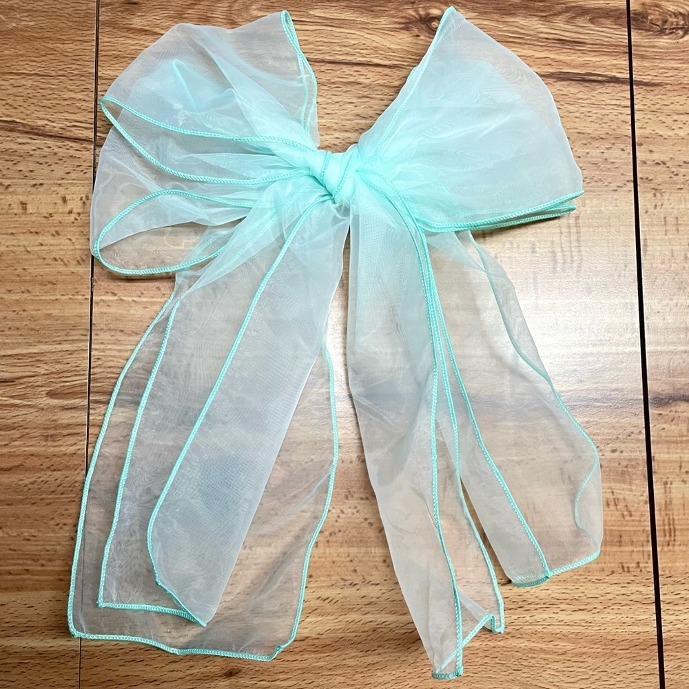 Oversized Green Tule Bow French Barrette Hair Clip